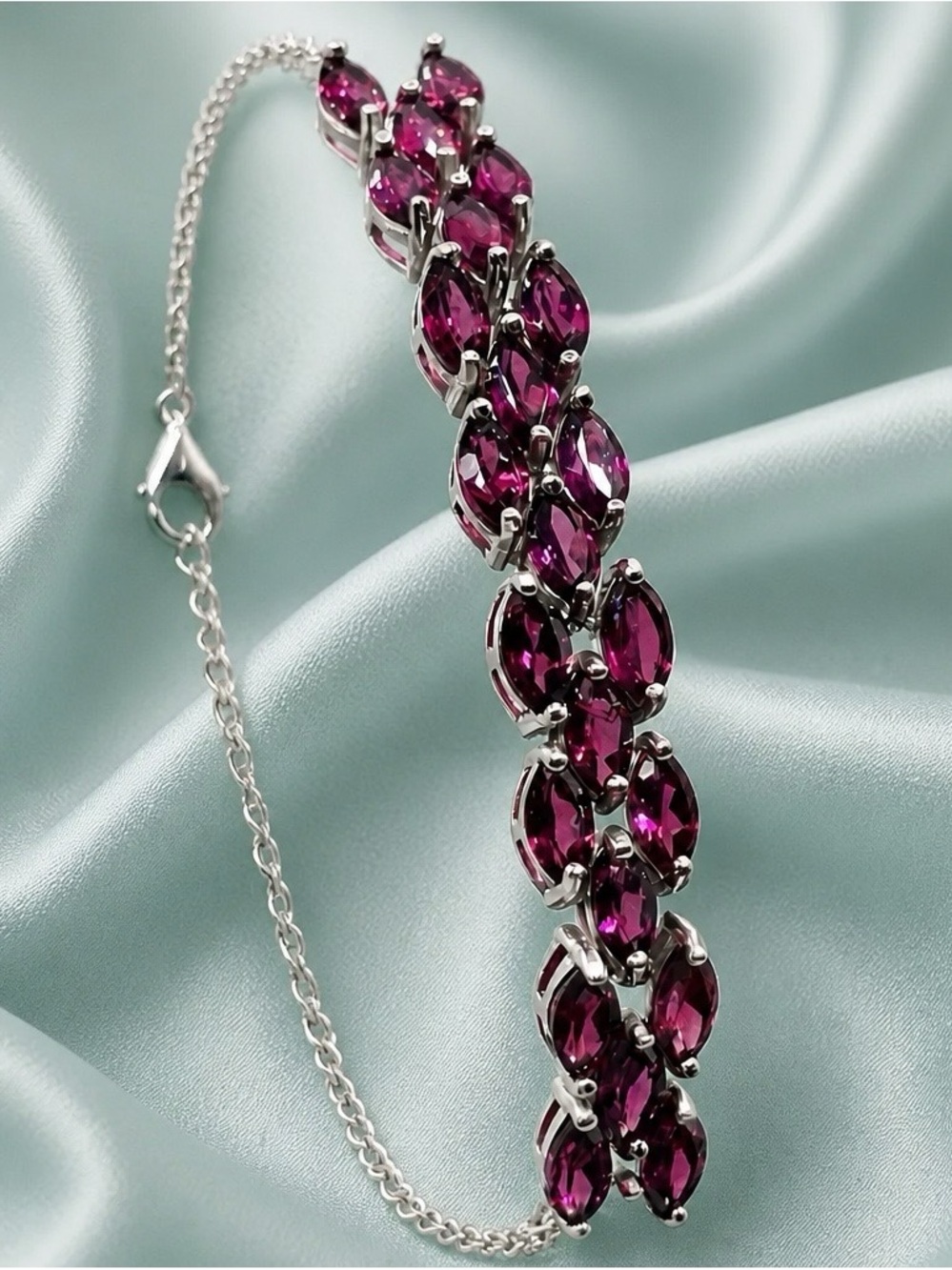 AAA Raspberry Rhodolite Garnet Bracelet set in rhodium over 925 Sterling Silver